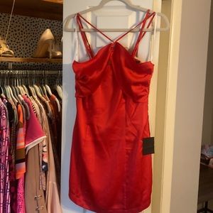 Lulus Red Satin Halter Mini Dress. Women Size M. NWT